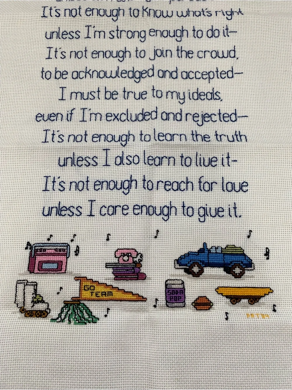 Embroidered 'A Teenager's Creed' Wall Hanging - Cream with Multicolor Accents